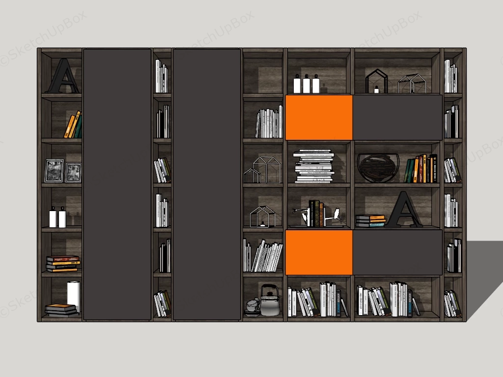 Dark Wood Bookcase sketchup model preview - SketchupBox