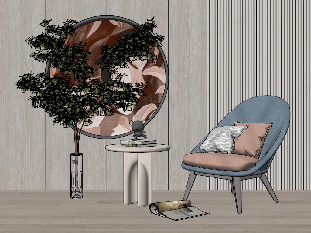 Accent Chair And Table Set sketchup model preview - SketchupBox