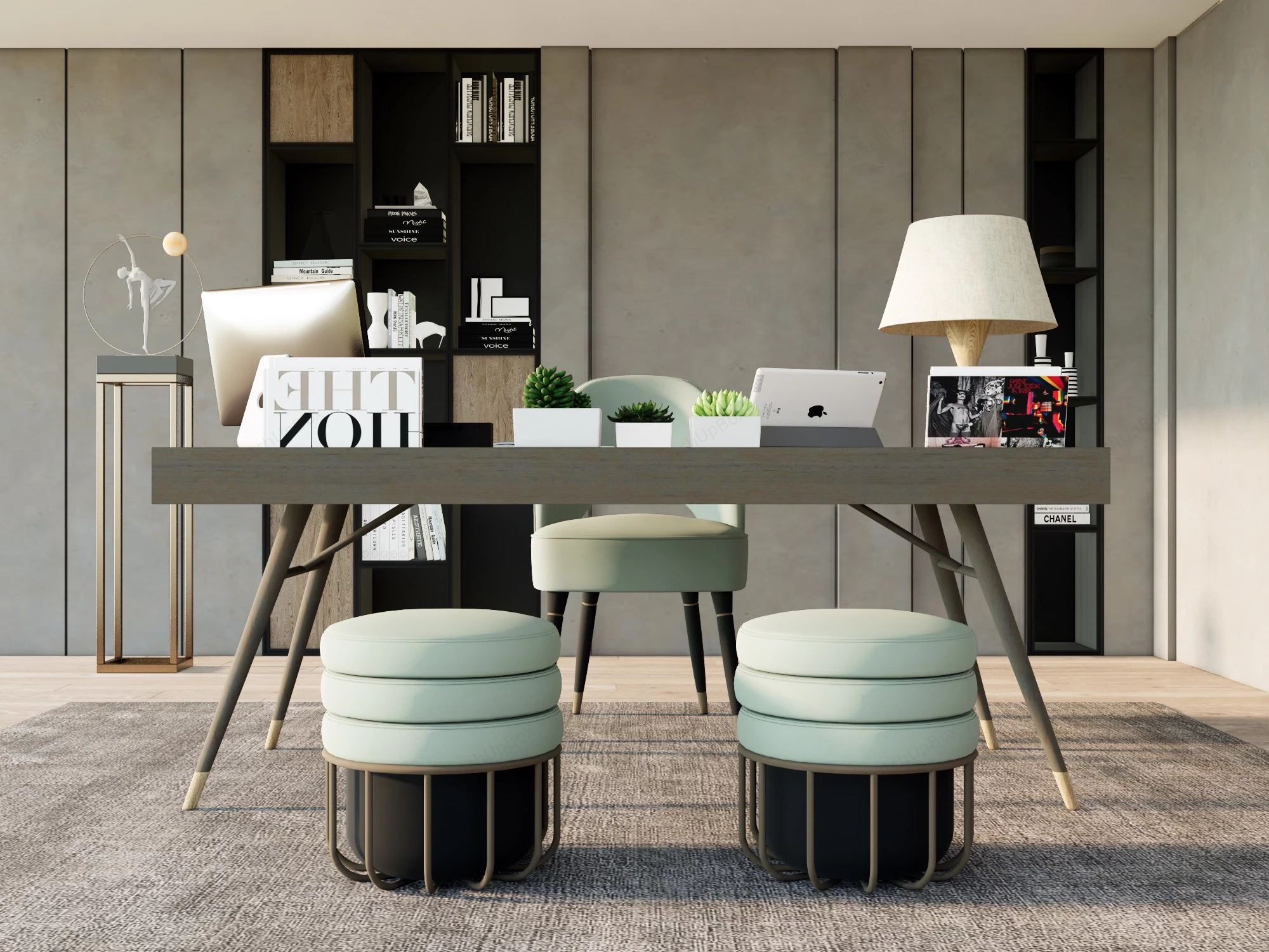 Contemporary Home Office sketchup model preview - SketchupBox