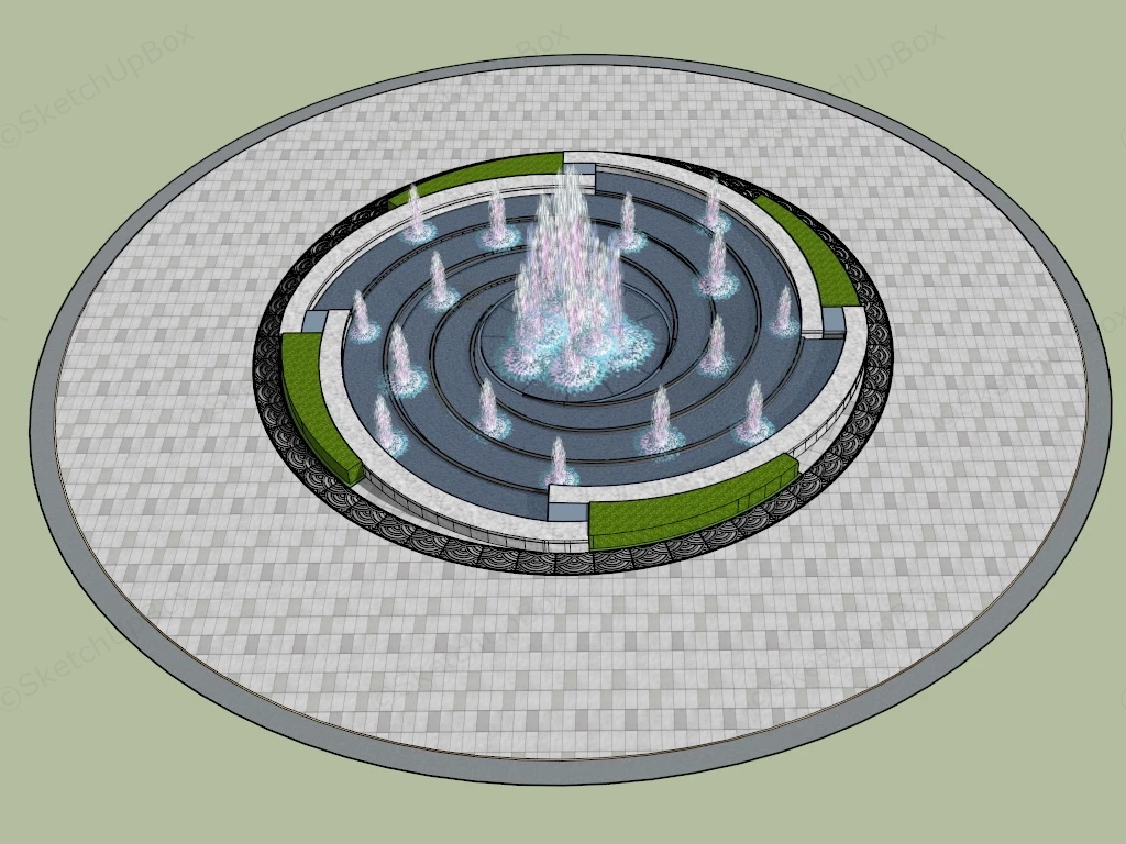 Plaza Fountain Design sketchup model preview - SketchupBox