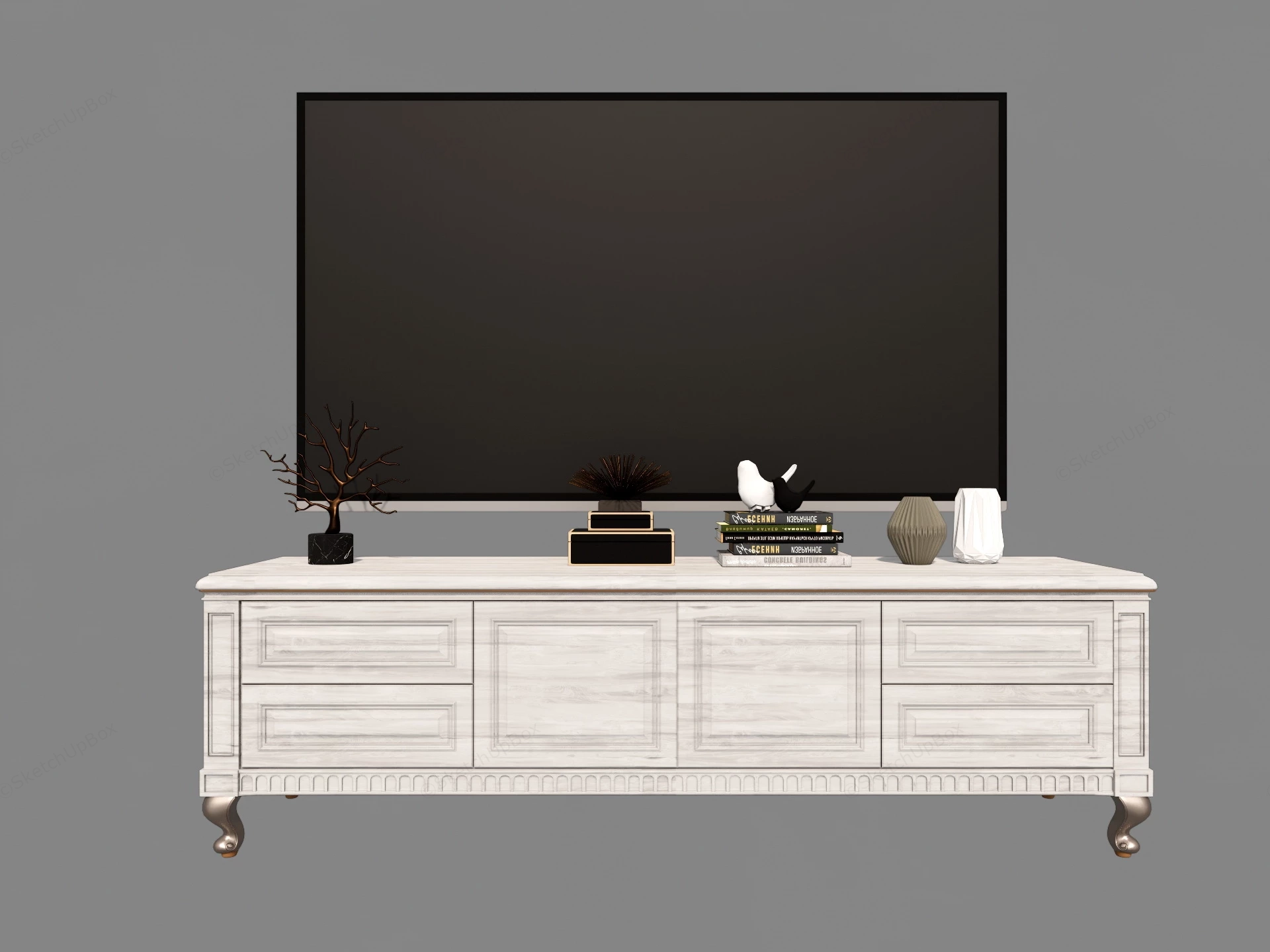 White Wood TV Stand sketchup model preview - SketchupBox