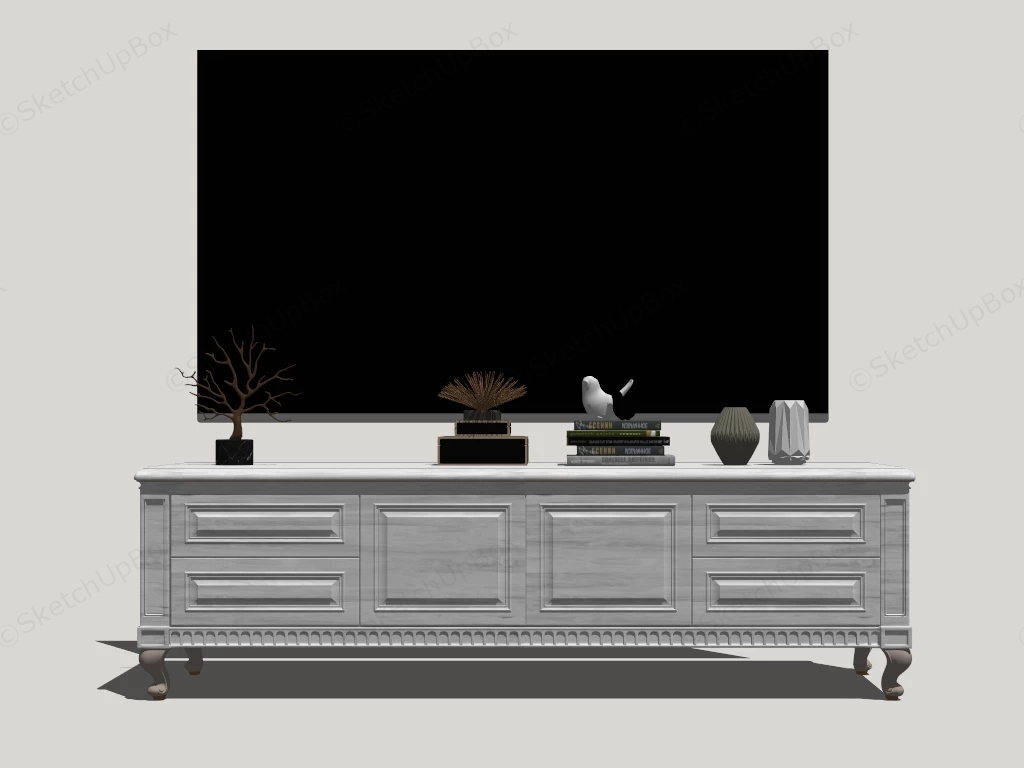 White Wood TV Stand sketchup model preview - SketchupBox