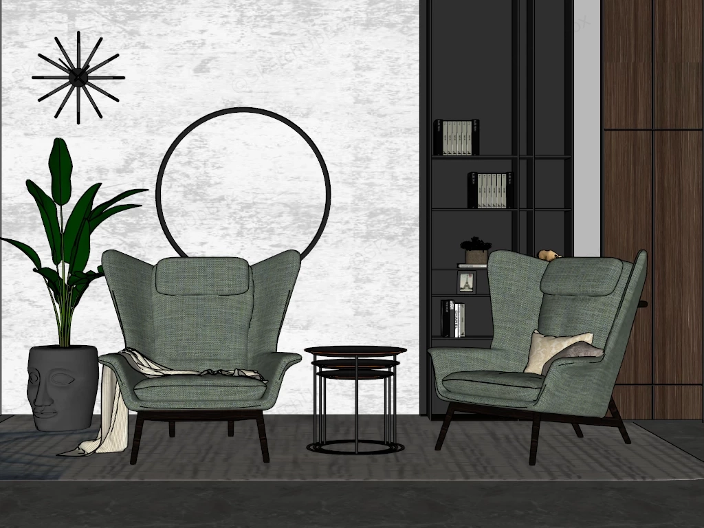 Stylish Living Room Accent Chairs Idea sketchup model preview - SketchupBox