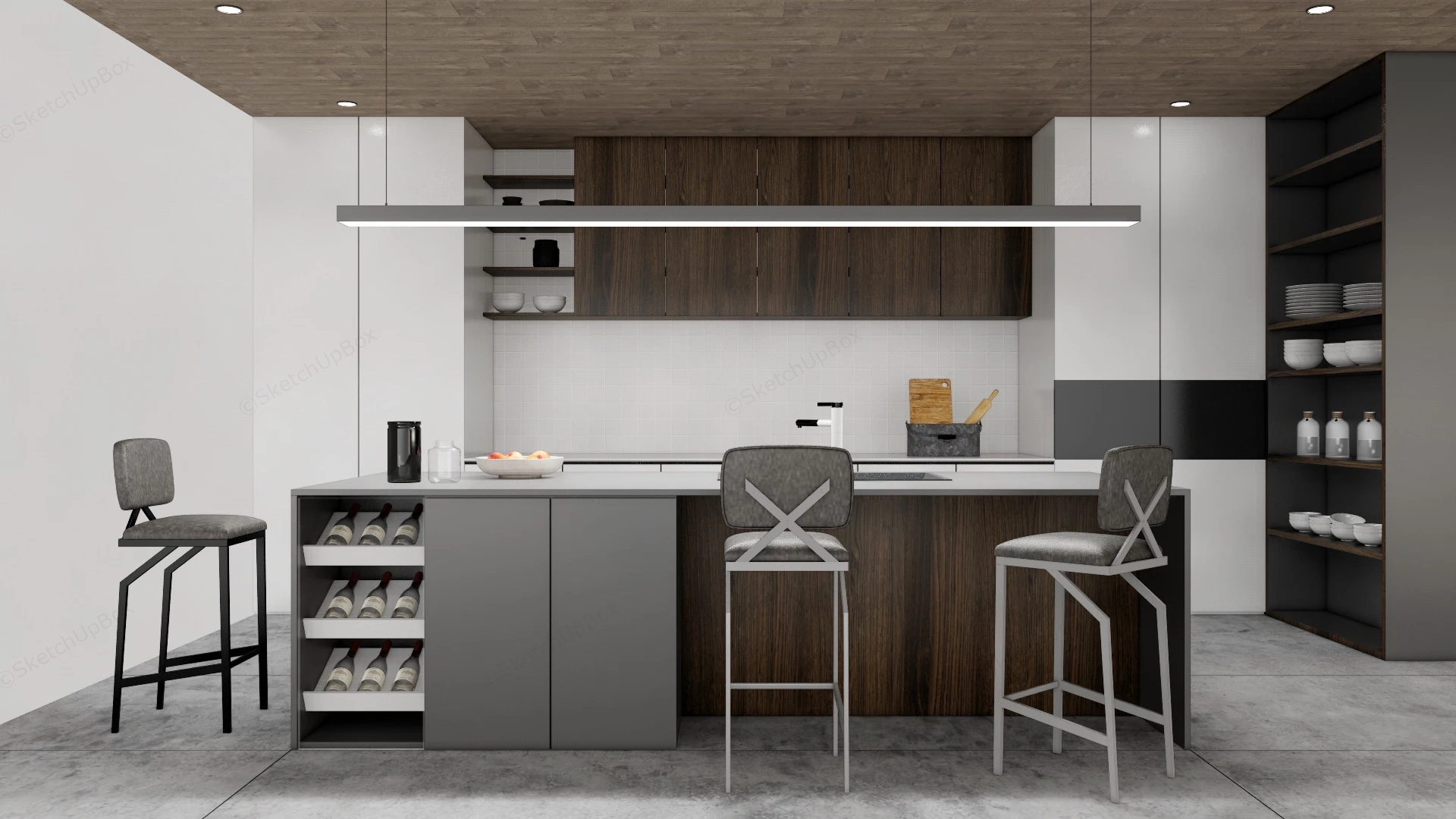Grey And White Kitchen With Island sketchup model preview - SketchupBox
