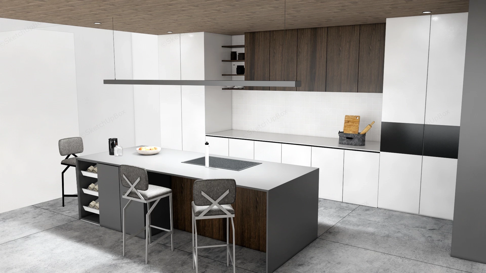 Grey And White Kitchen With Island sketchup model preview - SketchupBox