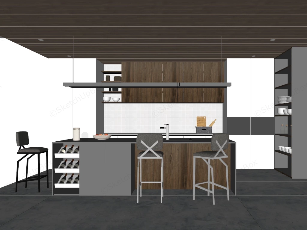Grey And White Kitchen With Island sketchup model preview - SketchupBox