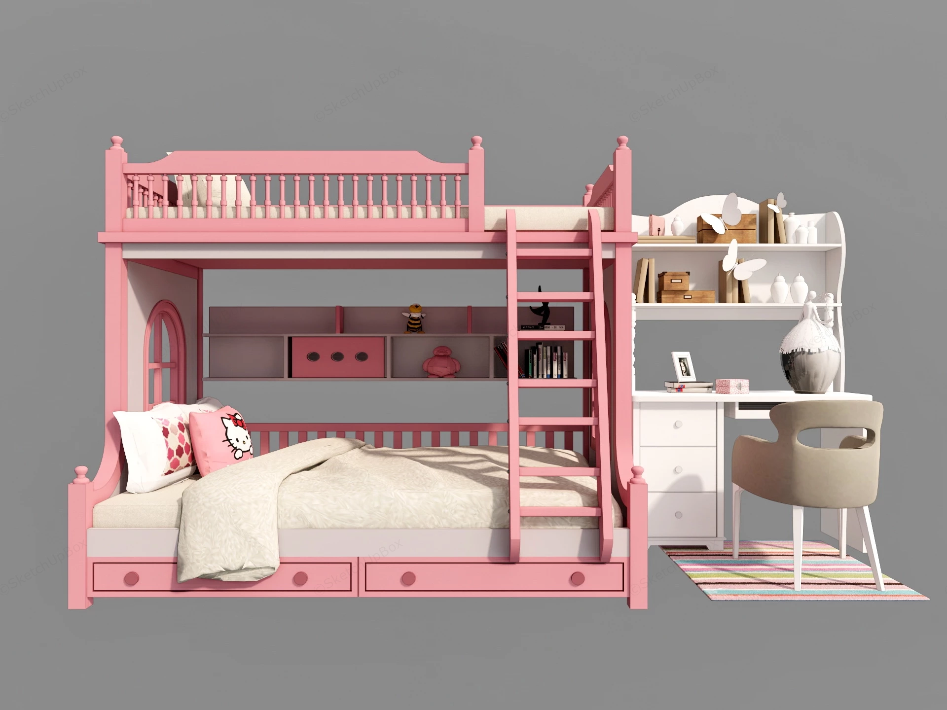 Pink Bunk Beds For Girls sketchup model preview - SketchupBox
