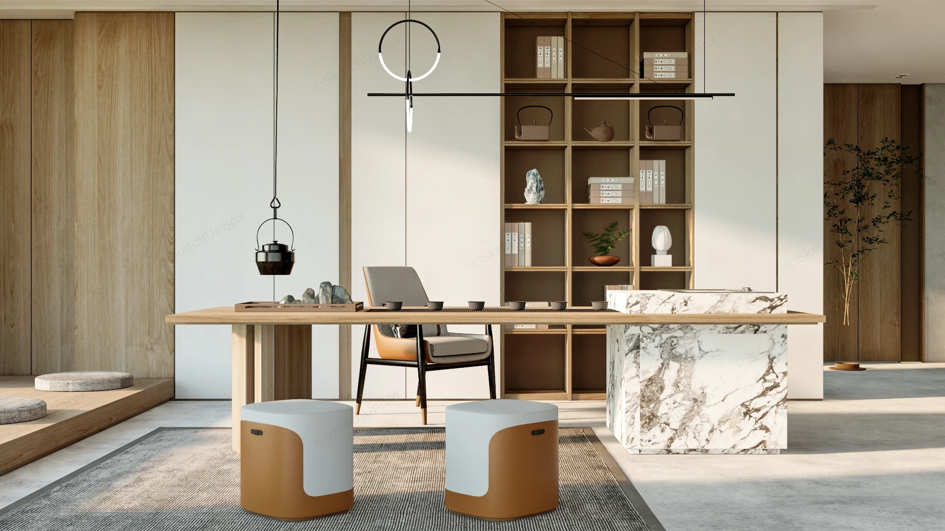 Modern Chinese Tea House Interior sketchup model preview - SketchupBox