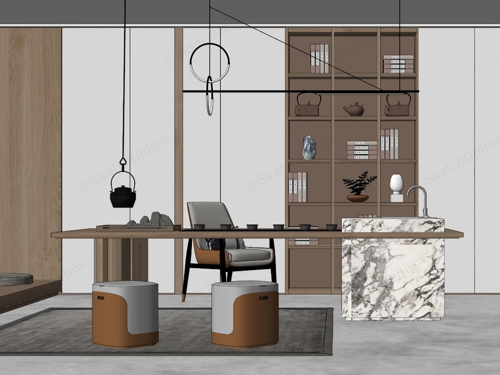 Modern Chinese Tea House Interior sketchup model preview - SketchupBox