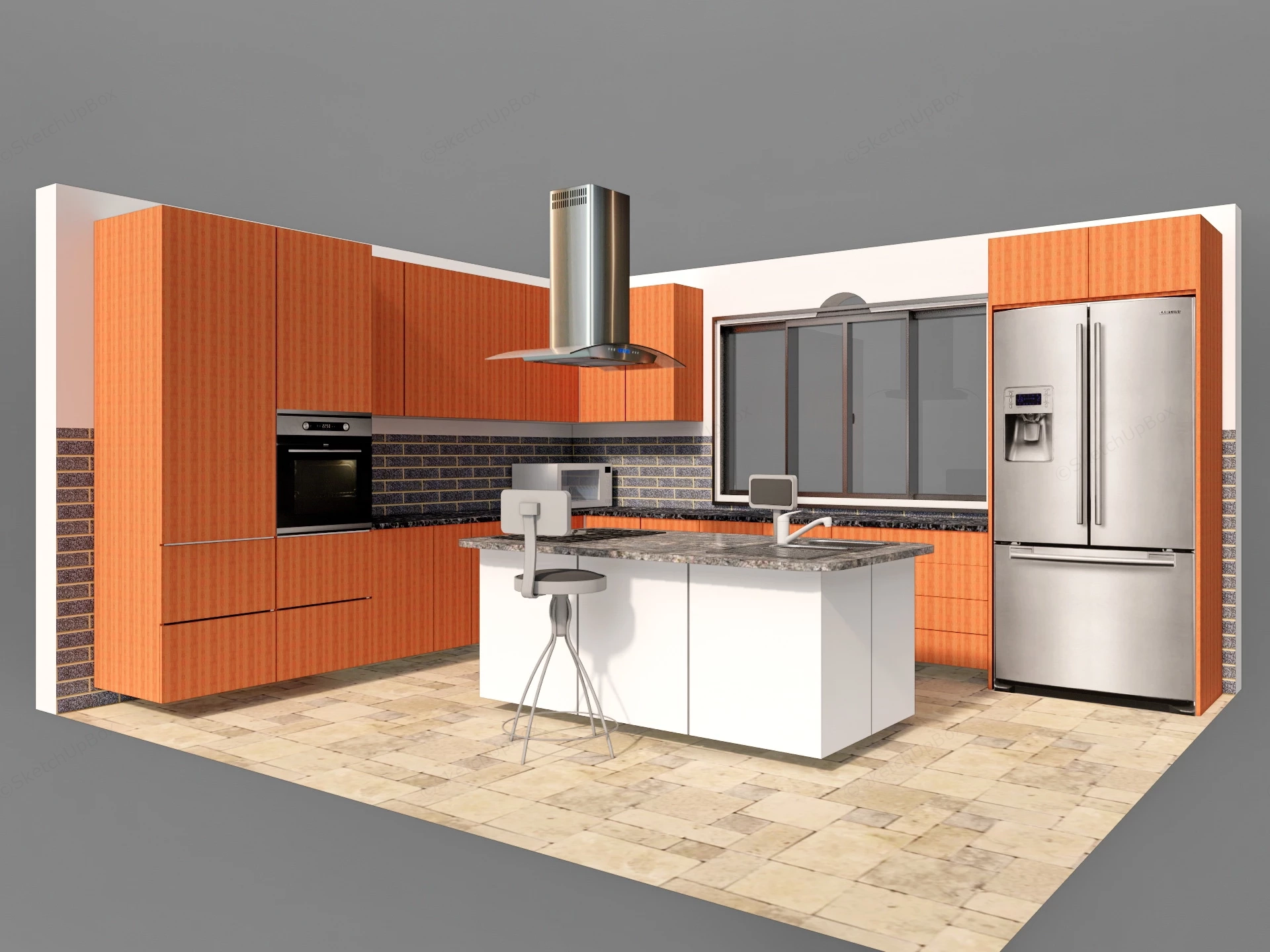 Orange Kitchen Cabinets With Island sketchup model preview - SketchupBox
