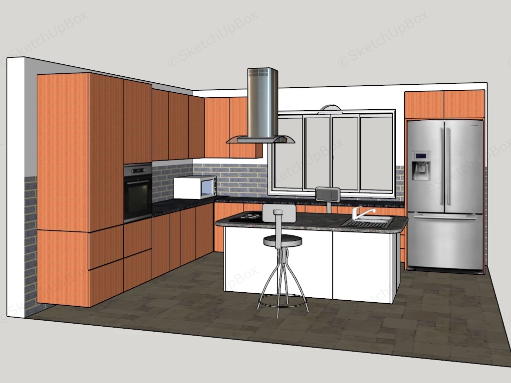 Orange Kitchen Cabinets With Island sketchup model preview - SketchupBox