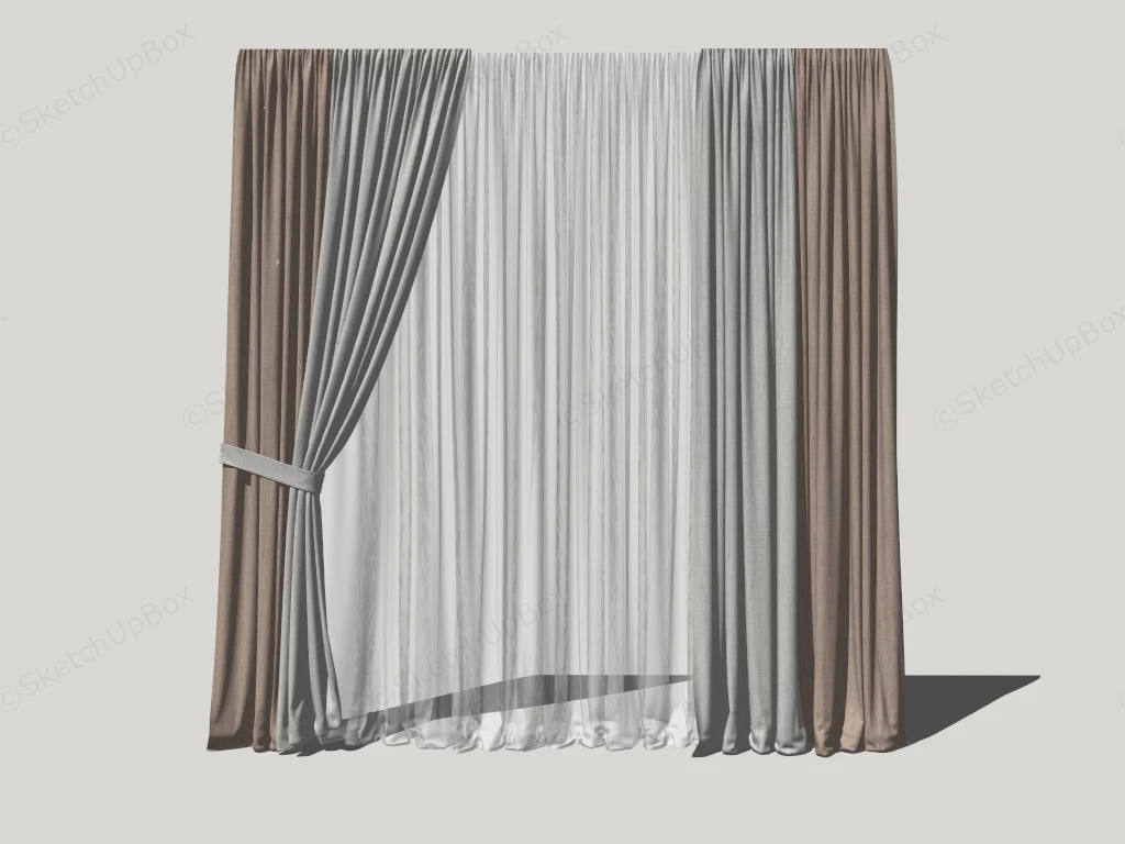 Linen Blackout Curtains sketchup model preview - SketchupBox