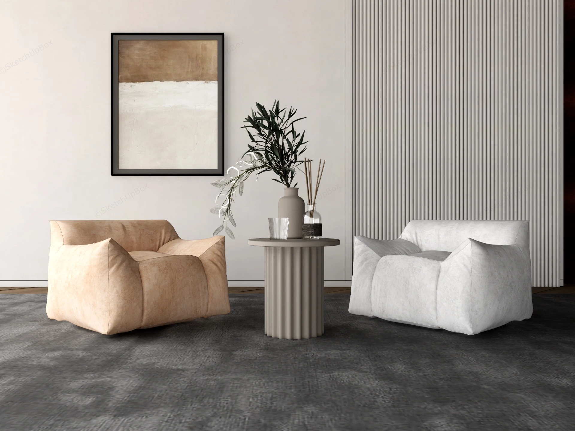 Bean Bag Accent Chairs And Table Set sketchup model preview - SketchupBox