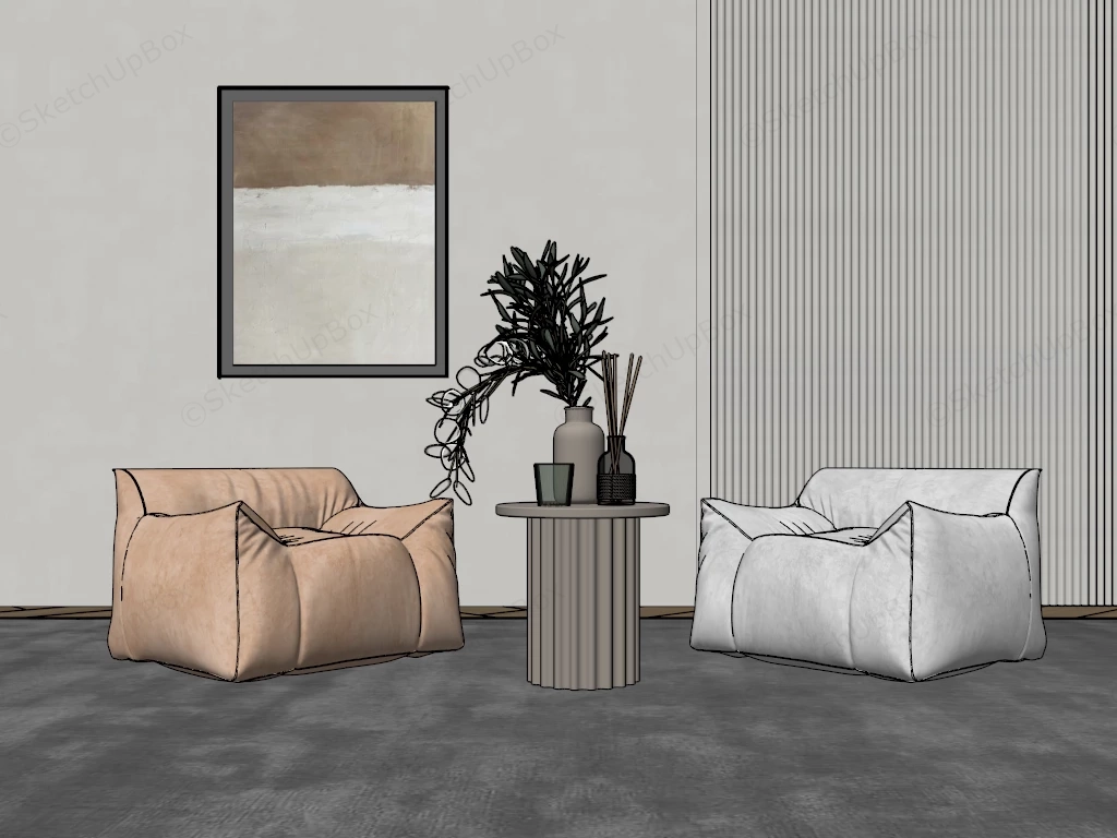 Bean Bag Accent Chairs And Table Set sketchup model preview - SketchupBox