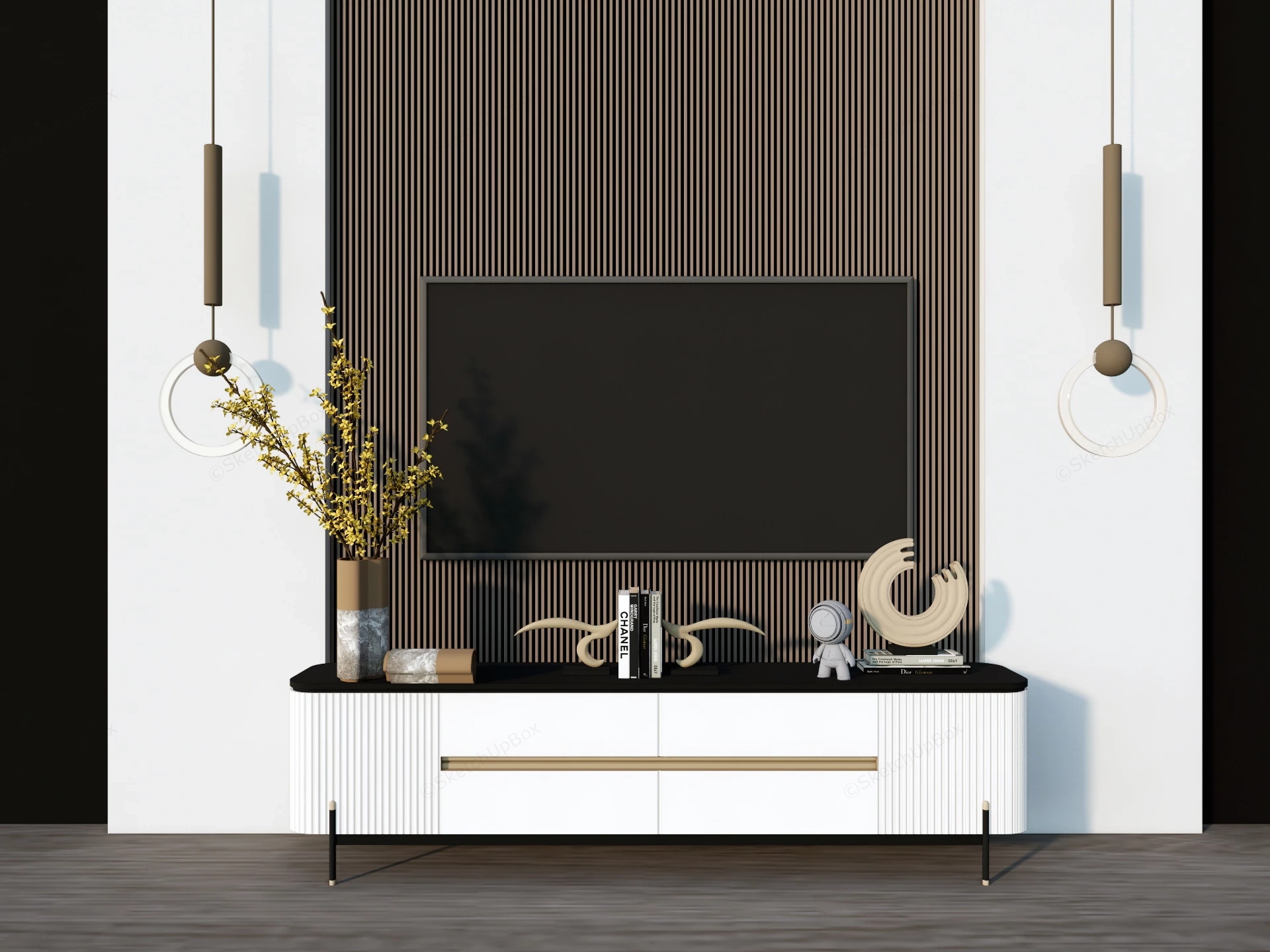 Minimalist TV Wall Design sketchup model preview - SketchupBox