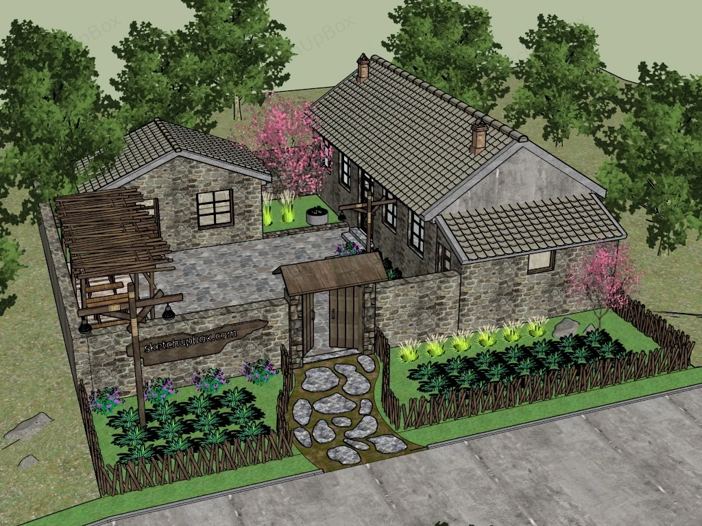 Ancient Country Stone House sketchup model preview - SketchupBox