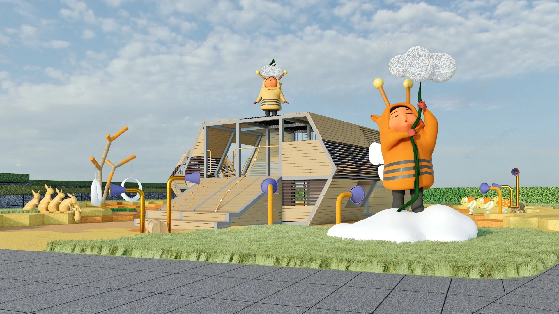 Honeycomb Theme Playground sketchup model preview - SketchupBox