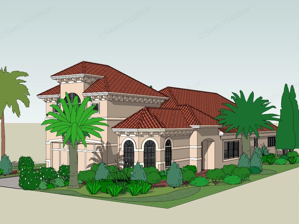 Small Mediterranean Style Home sketchup model preview - SketchupBox
