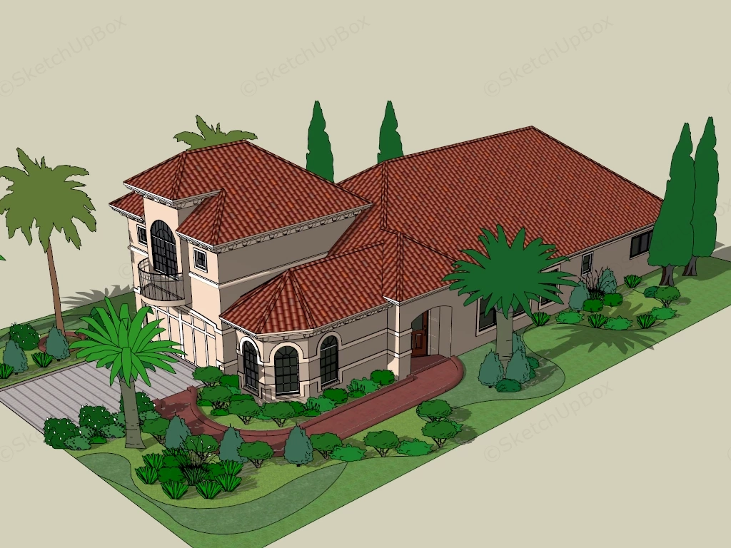 Small Mediterranean Style Home sketchup model preview - SketchupBox