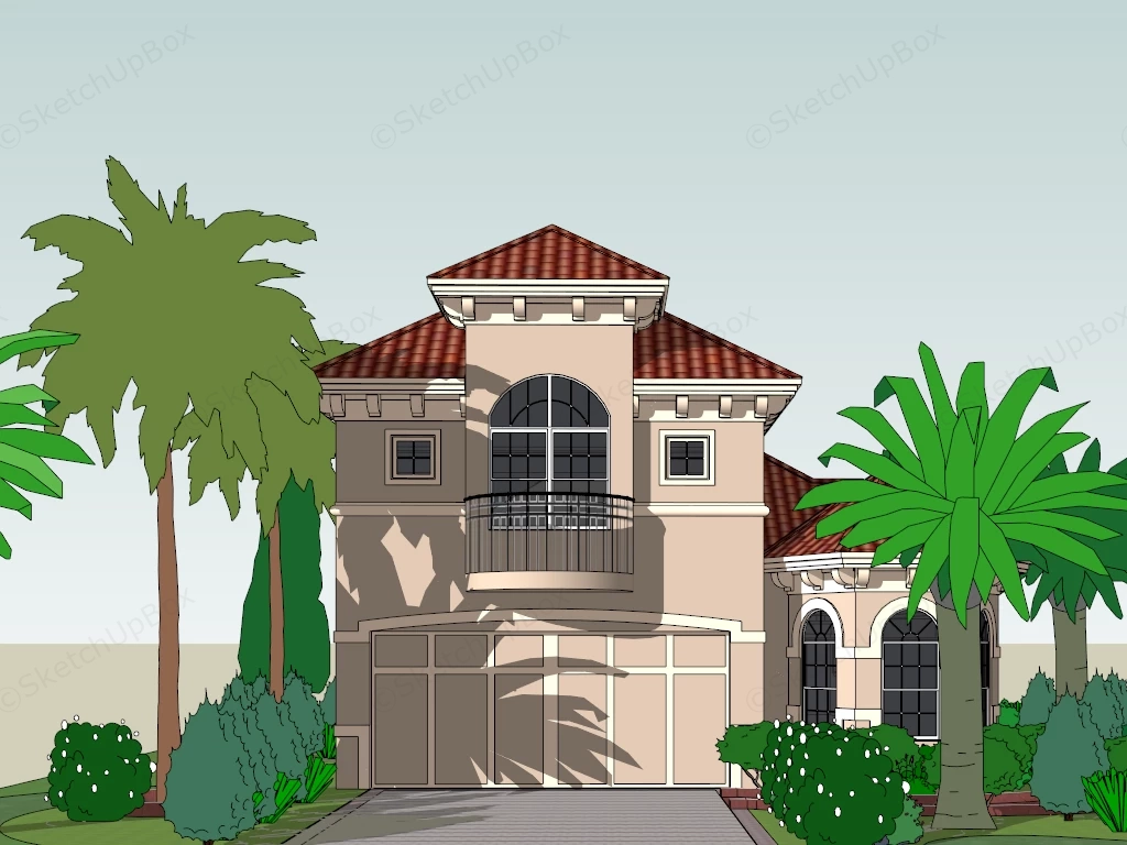 Small Mediterranean Style Home sketchup model preview - SketchupBox
