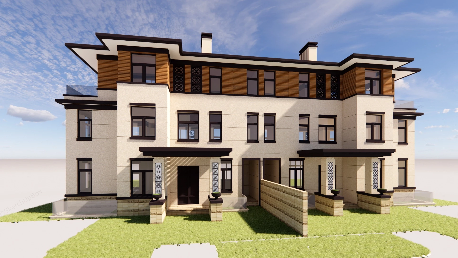 Modern Duplex House Plan sketchup model preview - SketchupBox