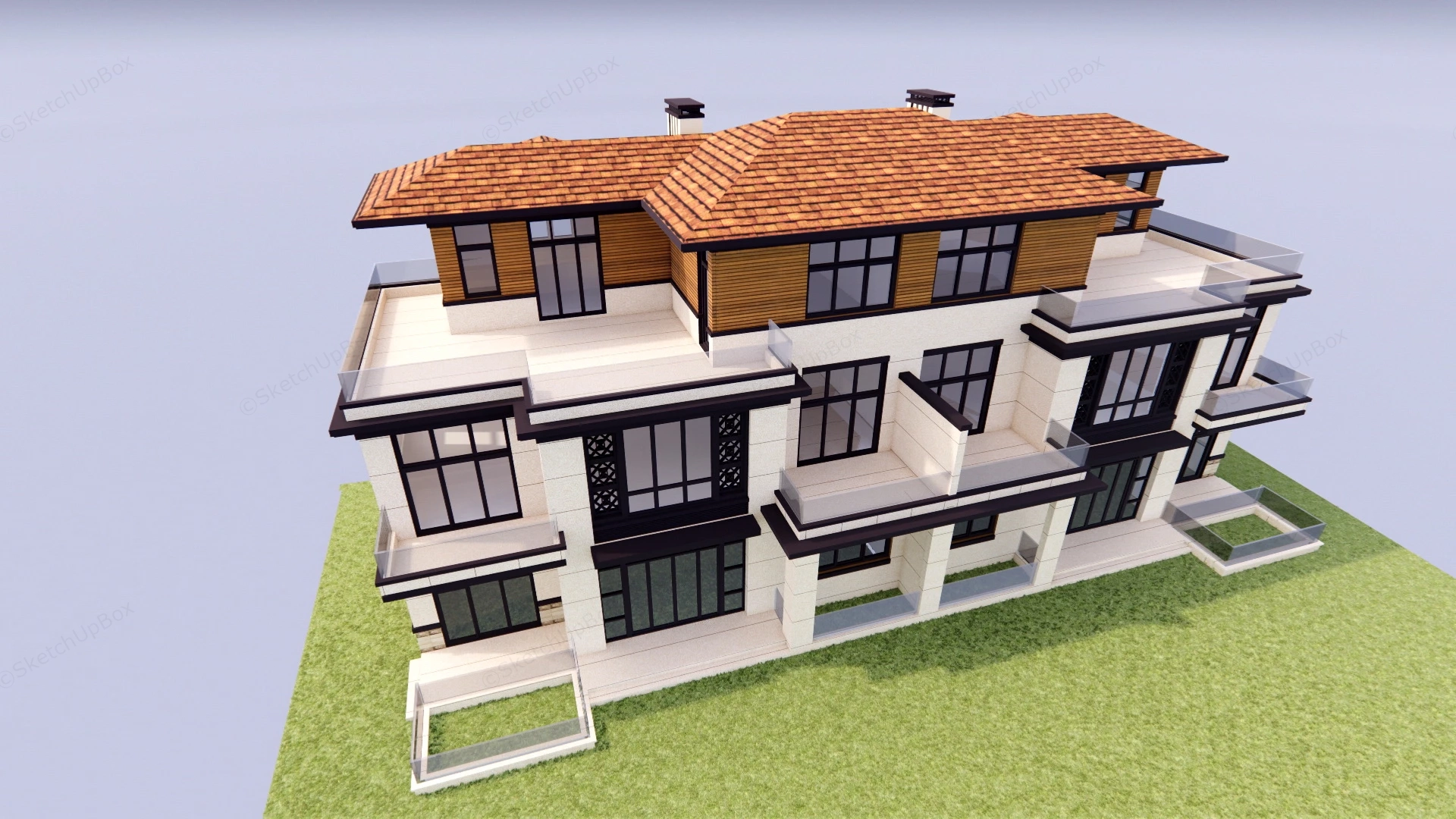 Modern Duplex House Plan sketchup model preview - SketchupBox