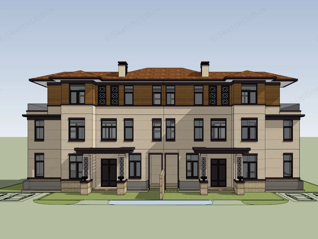 Modern Duplex House Plan sketchup model preview - SketchupBox