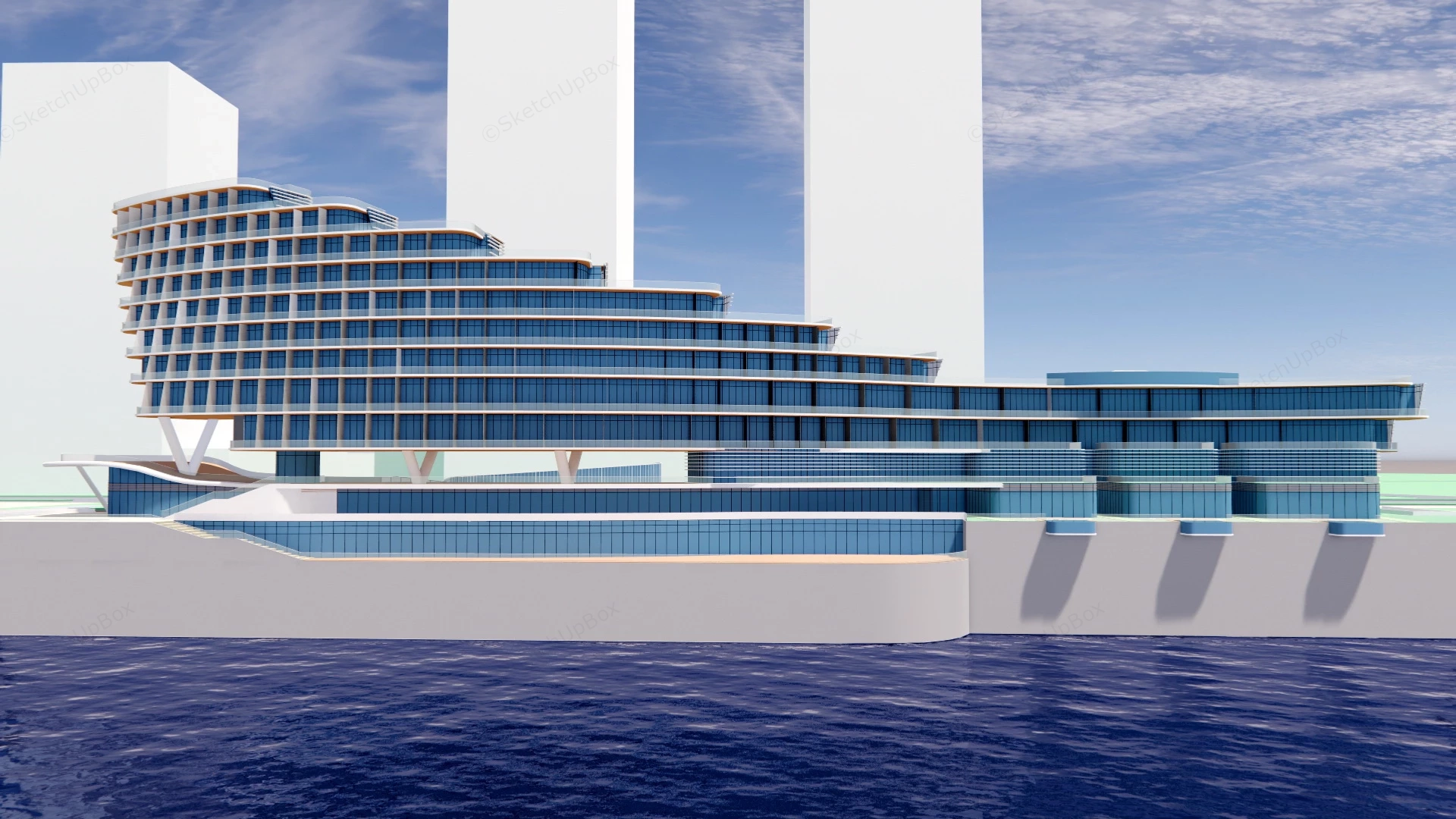 Riverside Resort Hotel Architecture Concept sketchup model preview - SketchupBox