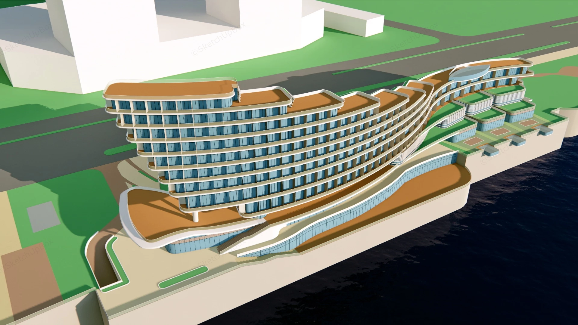 Riverside Resort Hotel Architecture Concept sketchup model preview - SketchupBox