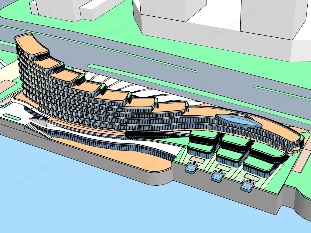 Riverside Resort Hotel Architecture Concept sketchup model preview - SketchupBox