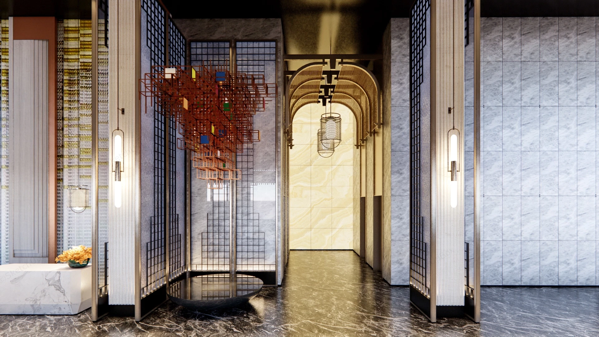 Modern Hotel Lobby Design sketchup model preview - SketchupBox