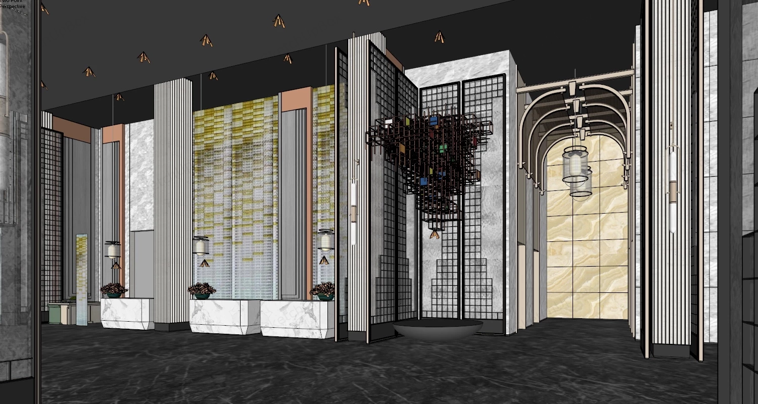 Modern Hotel Lobby Design sketchup model preview - SketchupBox