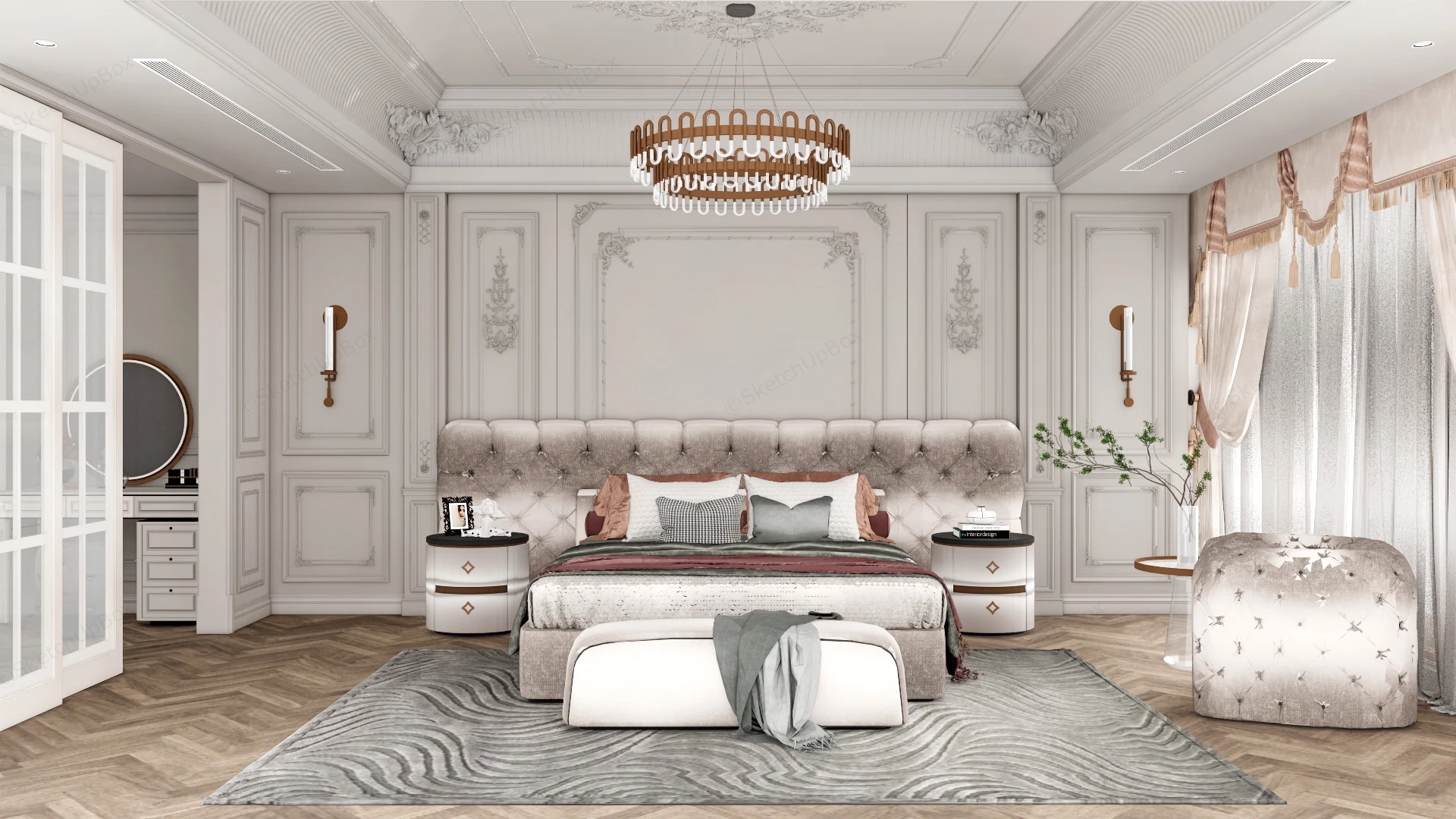 Romantic French Bedroom sketchup model preview - SketchupBox