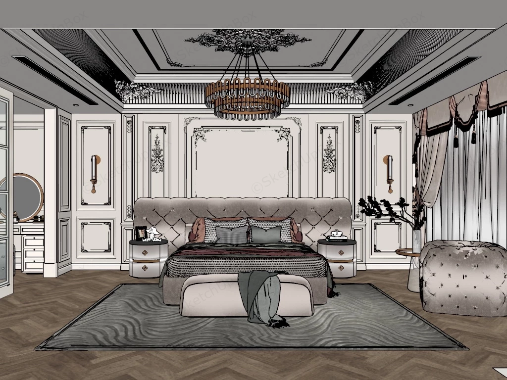 Romantic French Bedroom sketchup model preview - SketchupBox