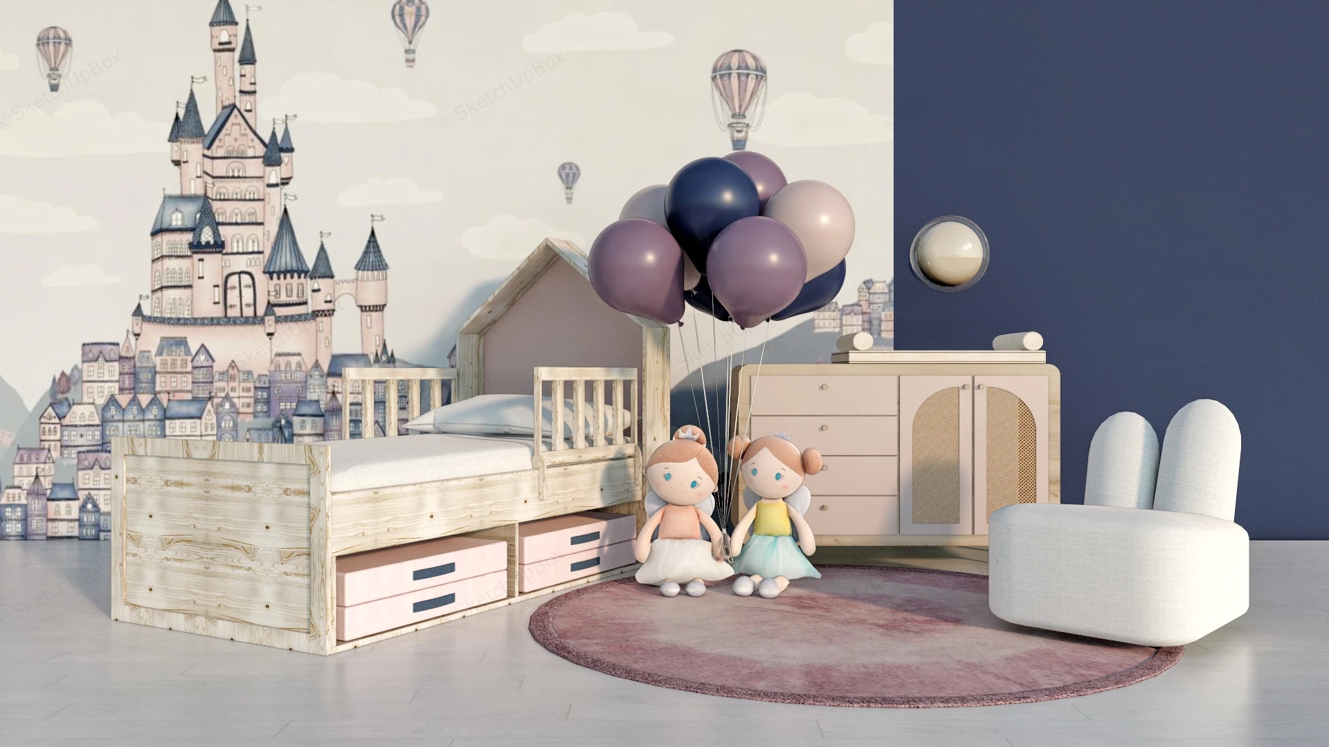 Rustic Kids Bedroom Furniture sketchup model preview - SketchupBox