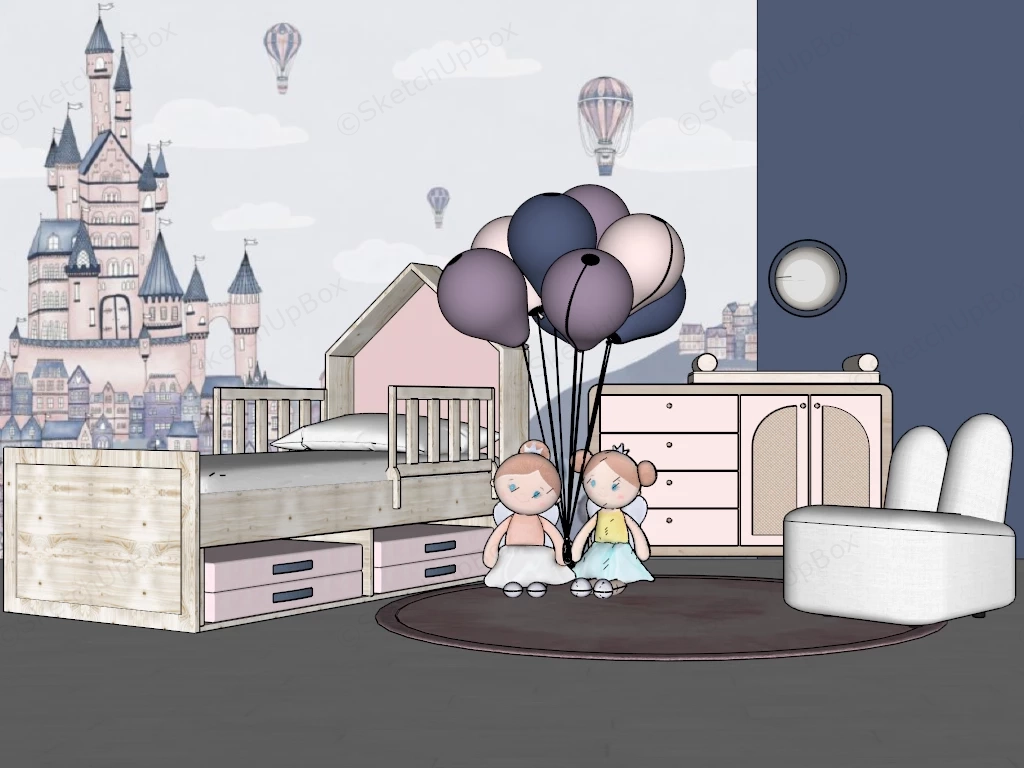 Rustic Kids Bedroom Furniture sketchup model preview - SketchupBox