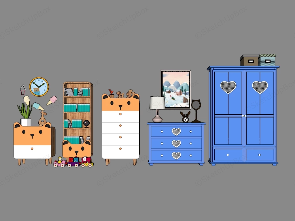 Set Of Kids Room Dressers sketchup model preview - SketchupBox