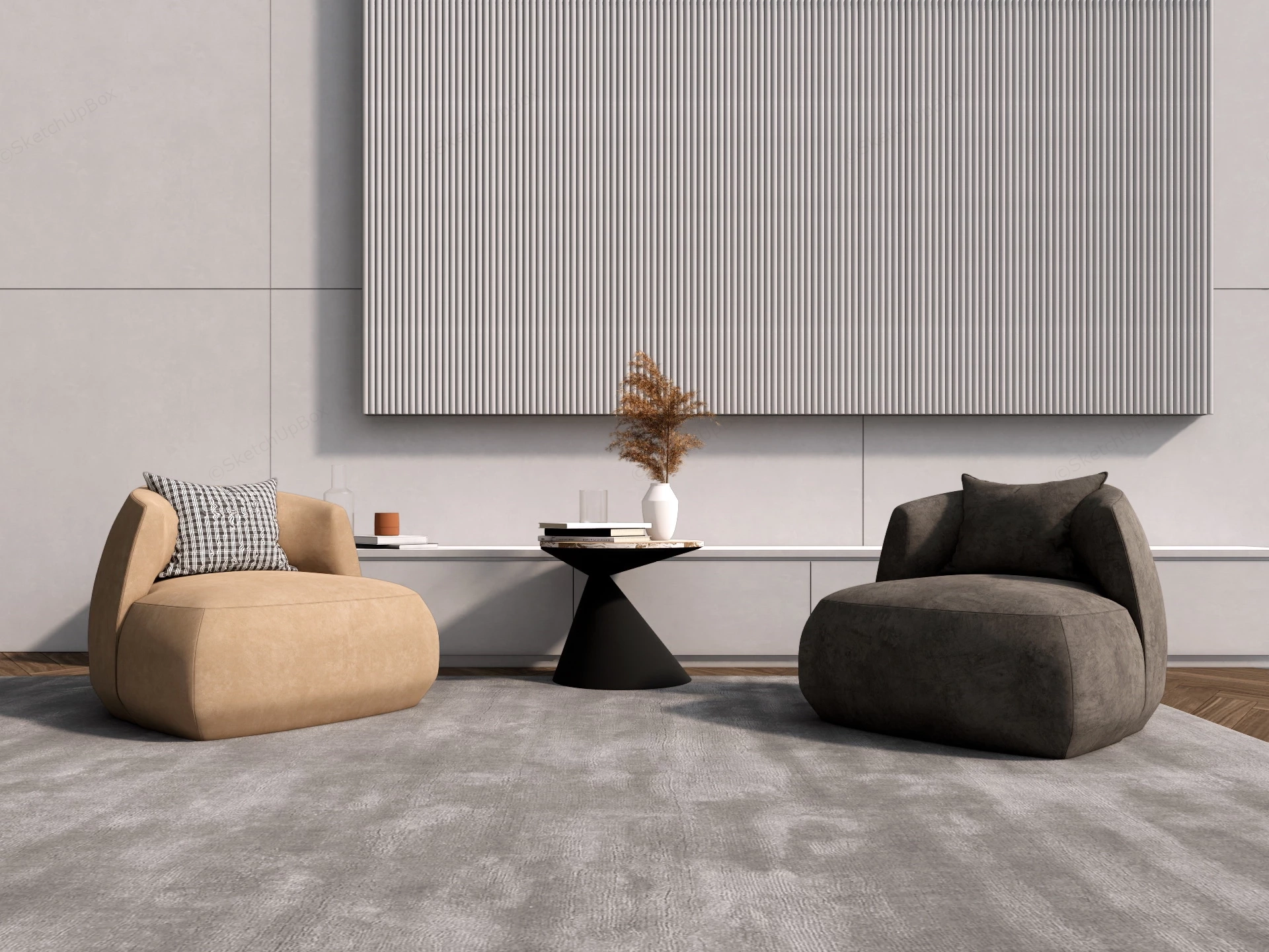 Accent Sofa Chair And Table Set sketchup model preview - SketchupBox