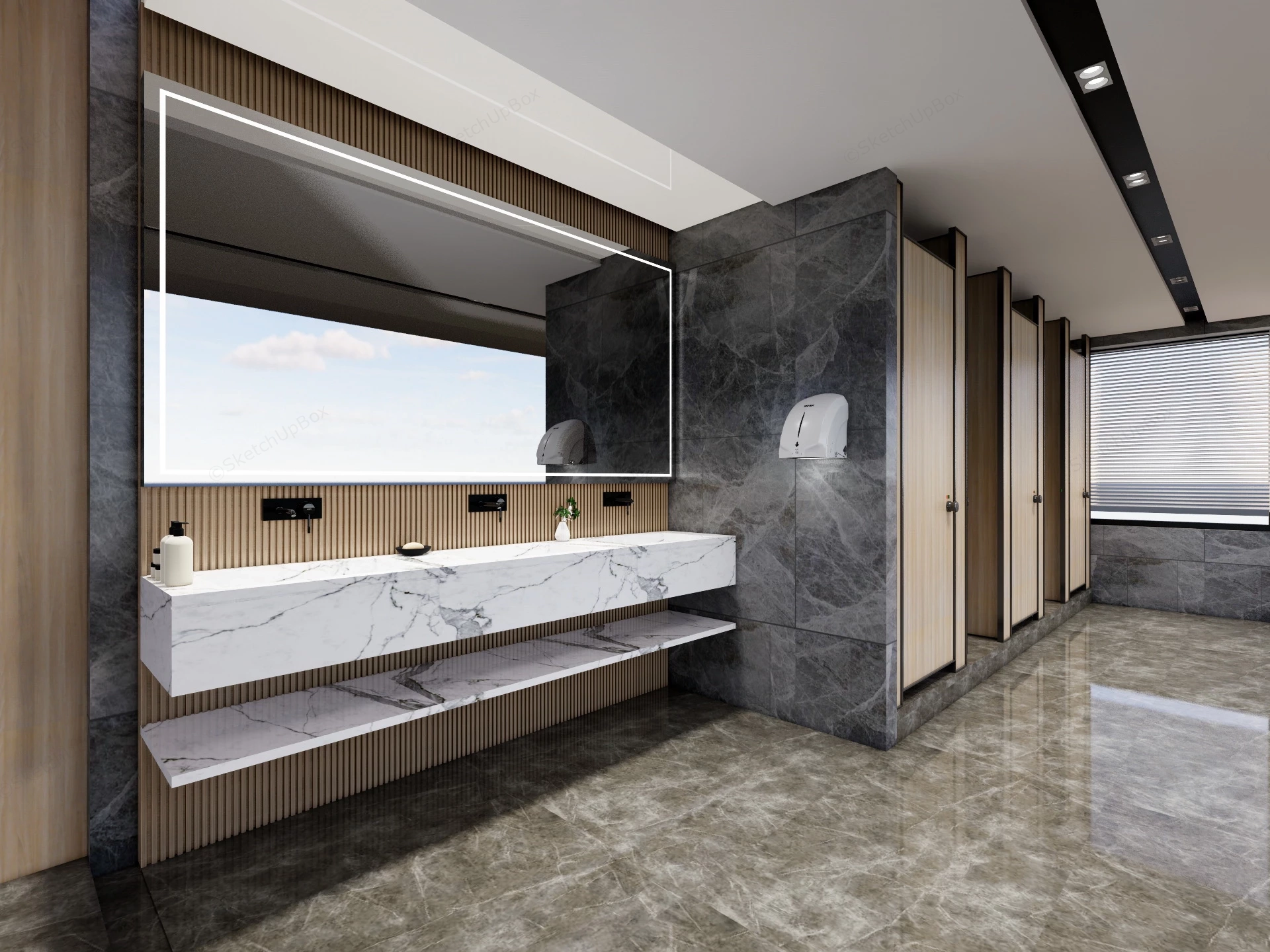 Modern Commercial Toilet Design sketchup model preview - SketchupBox