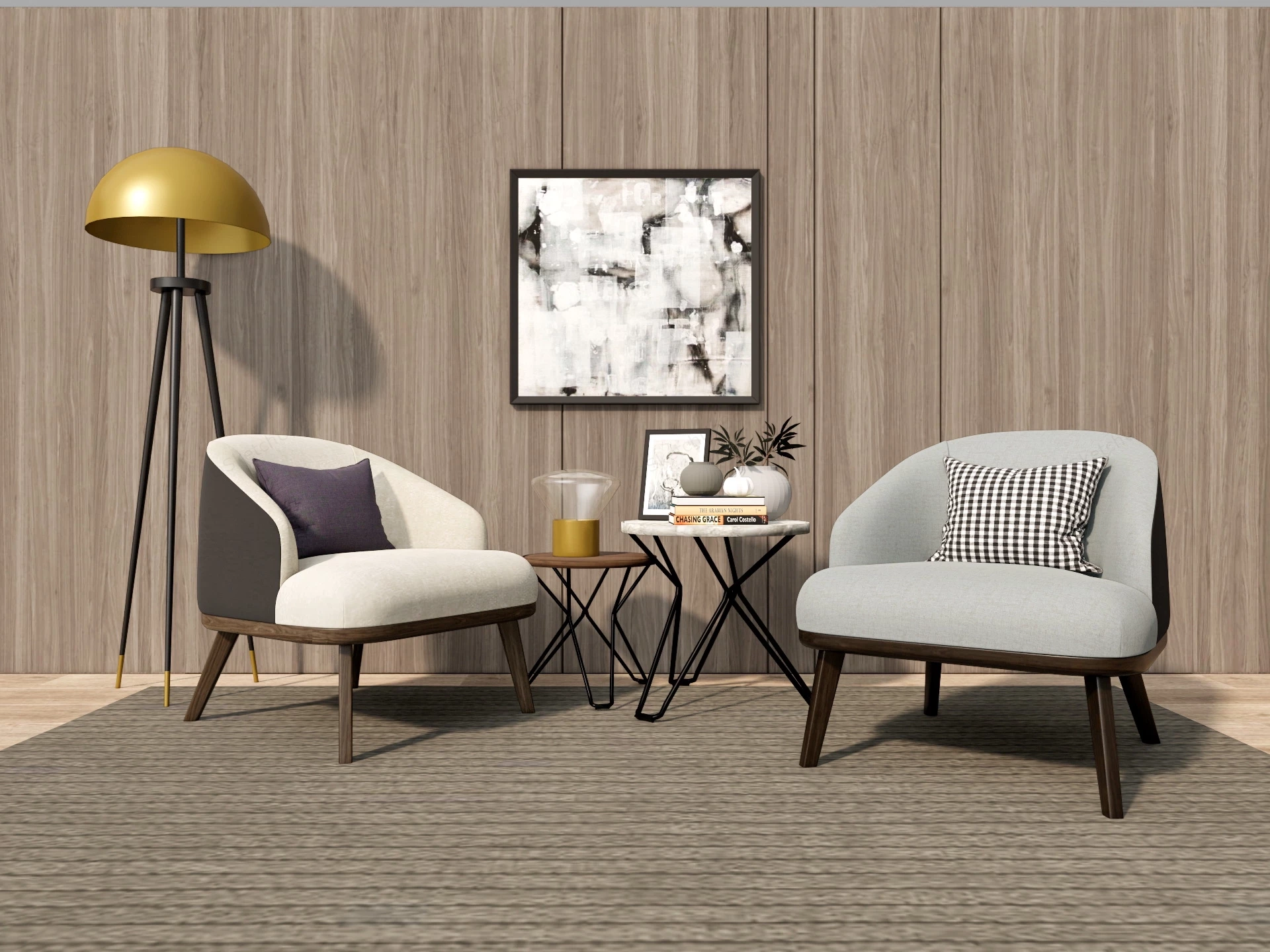 Wooden Frame Accent Chairs Set sketchup model preview - SketchupBox