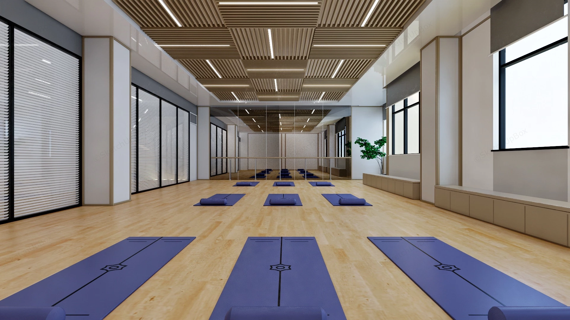 Minimalist Yoga Studio Interior Design sketchup model preview - SketchupBox
