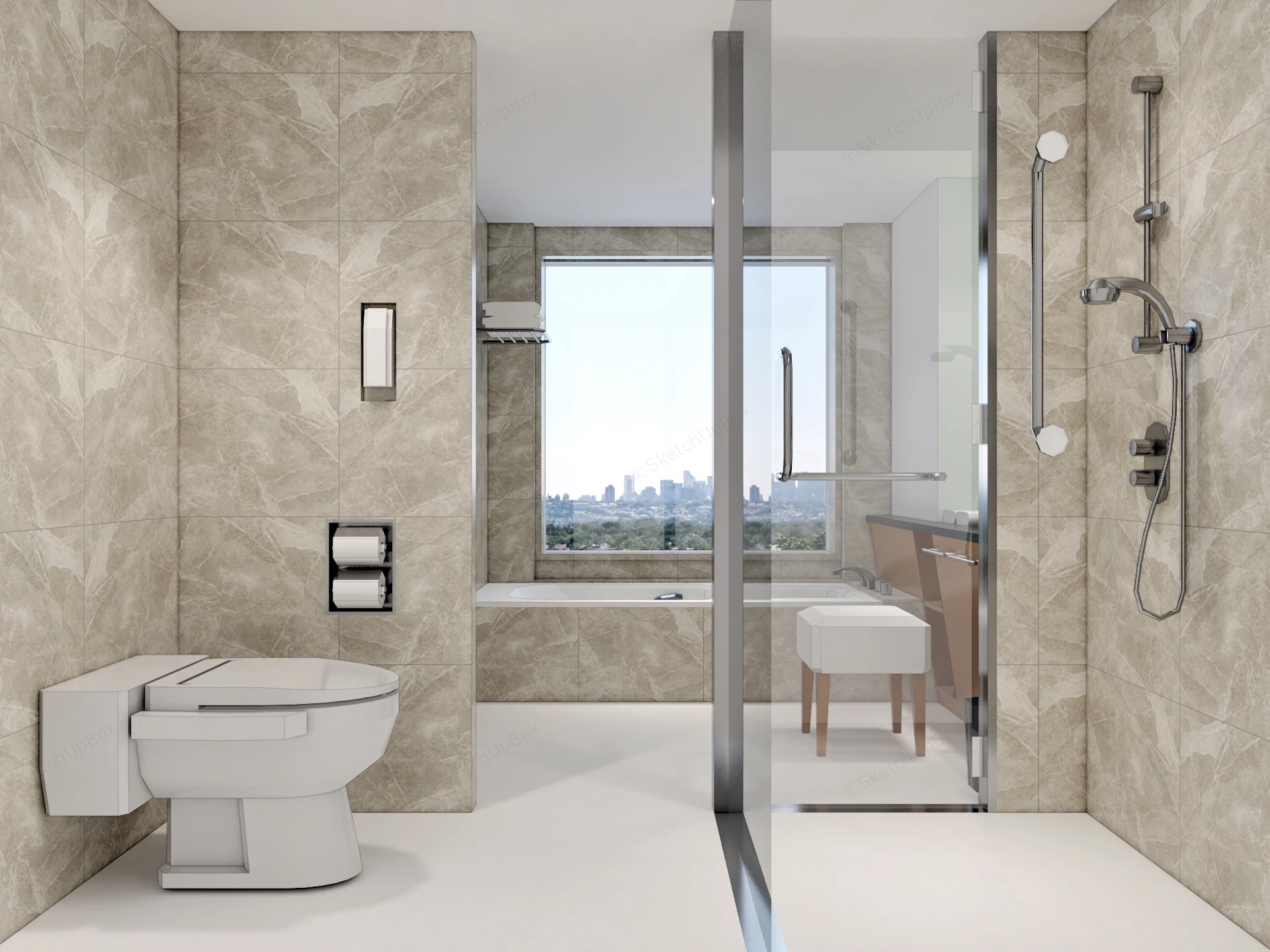 Small Bathroom With Shower And Bathtub sketchup model preview - SketchupBox