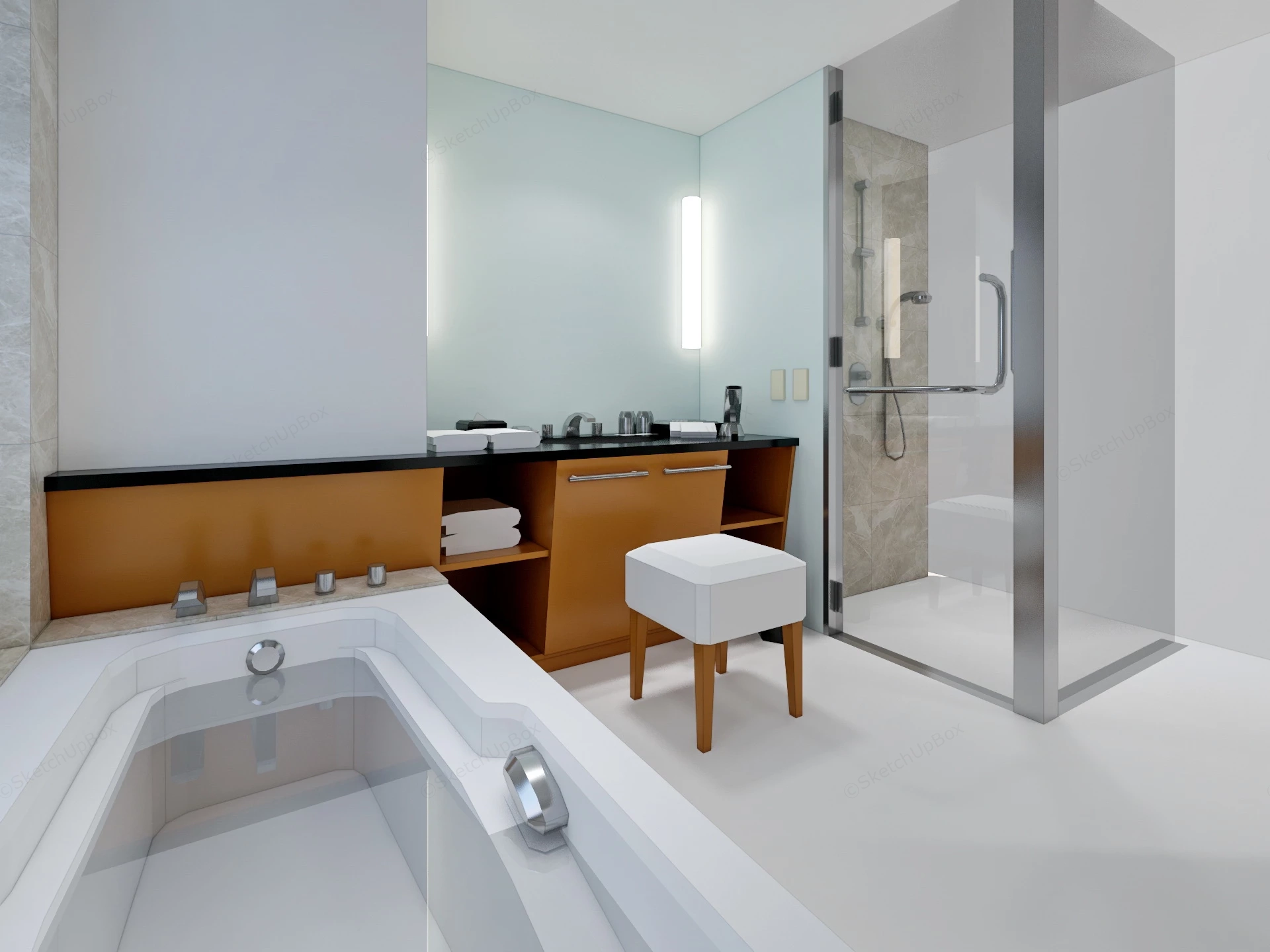 Small Bathroom With Shower And Bathtub sketchup model preview - SketchupBox