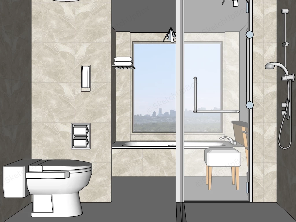 Small Bathroom With Shower And Bathtub sketchup model preview - SketchupBox