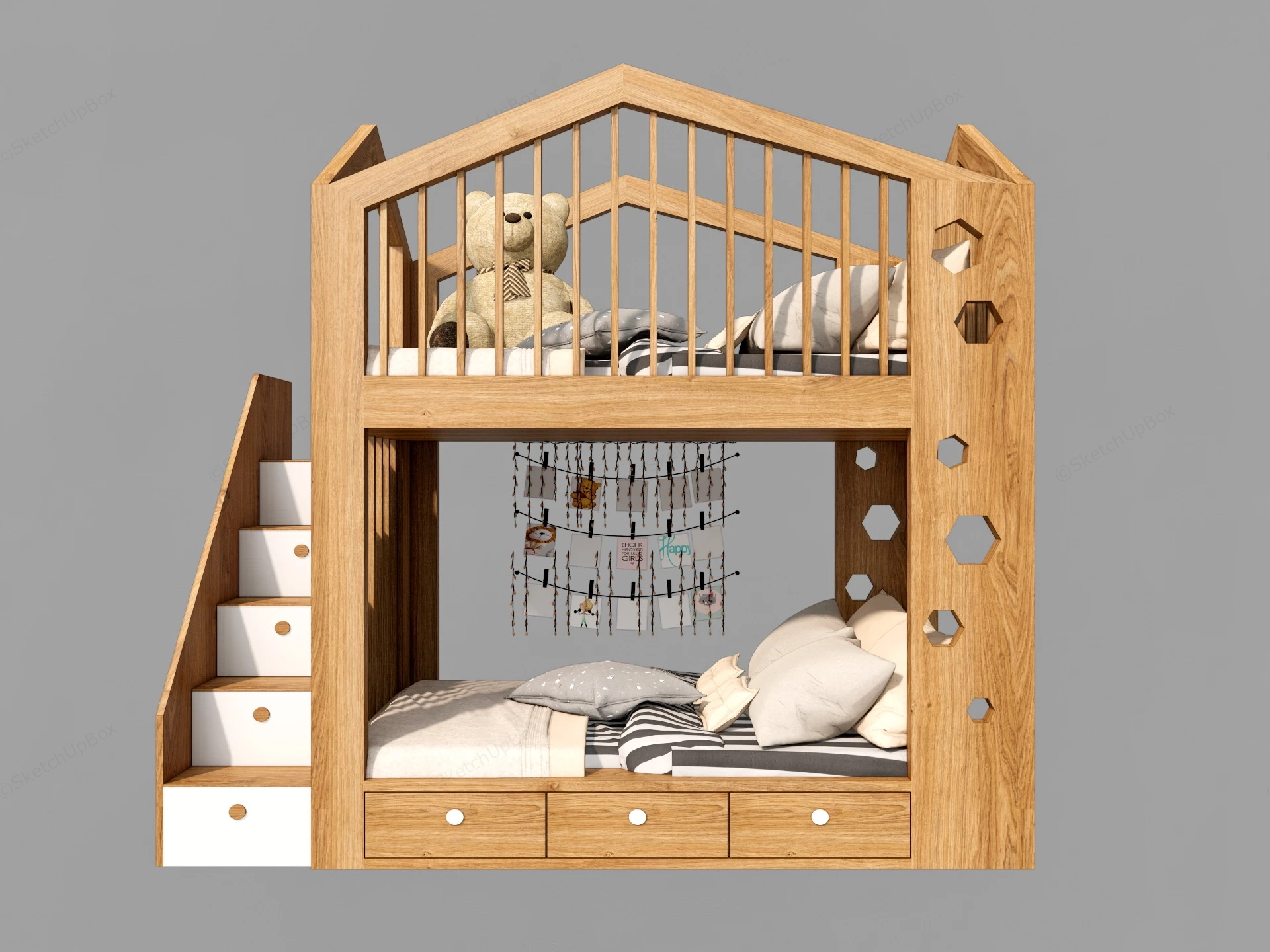 Solid Wood Bunk Beds sketchup model preview - SketchupBox