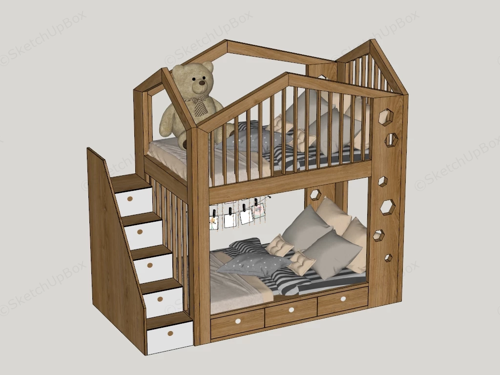 Solid Wood Bunk Beds sketchup model preview - SketchupBox