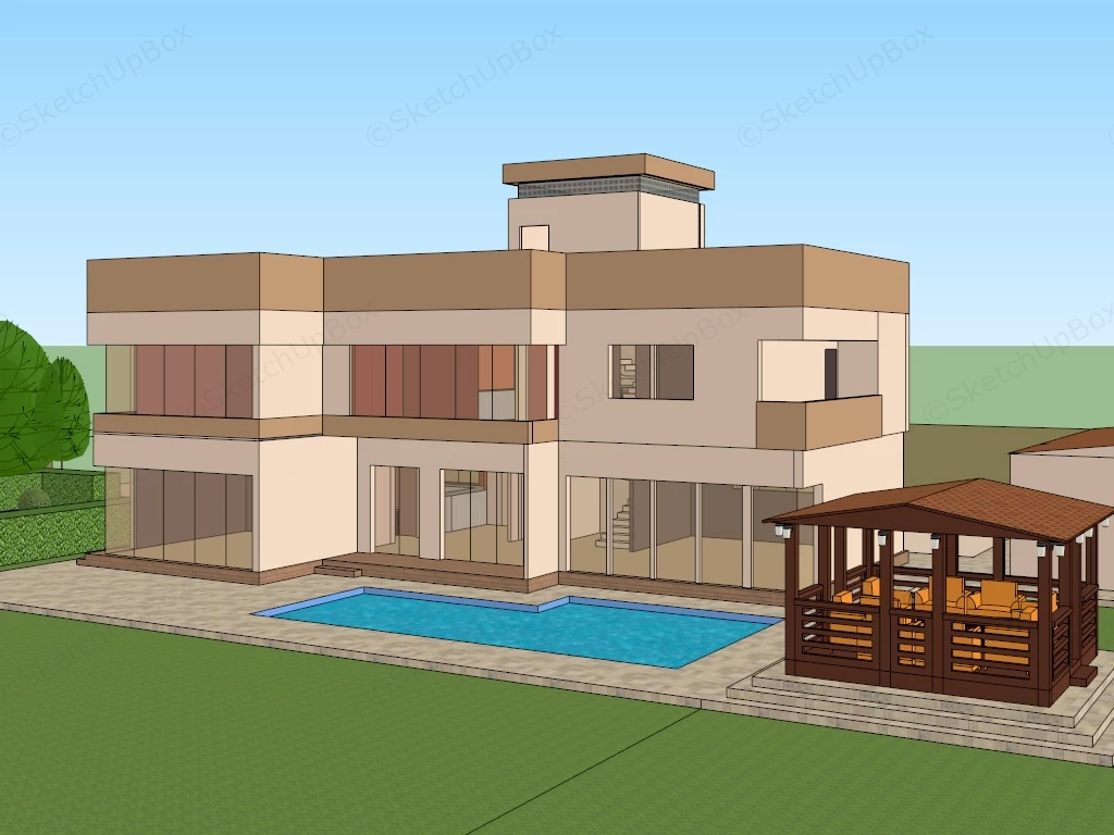 4 Bedroom Modern House sketchup model preview - SketchupBox