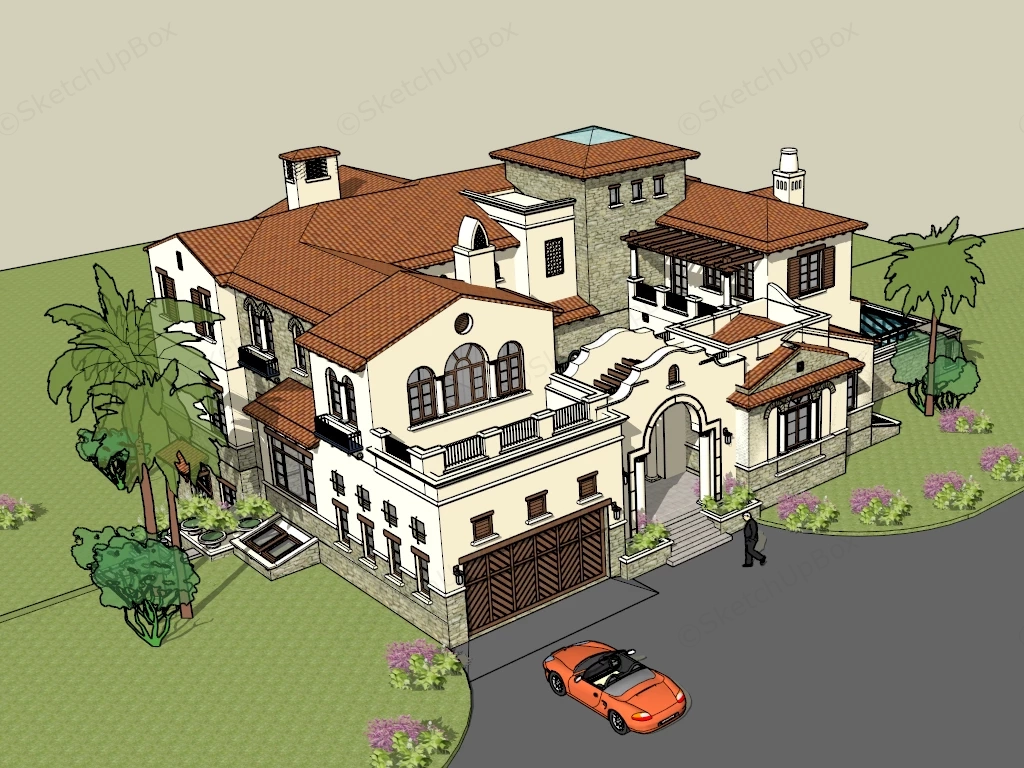 Tuscan Style Mansion sketchup model preview - SketchupBox