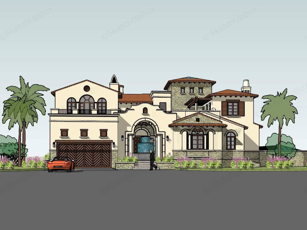Tuscan Style Mansion sketchup model preview - SketchupBox