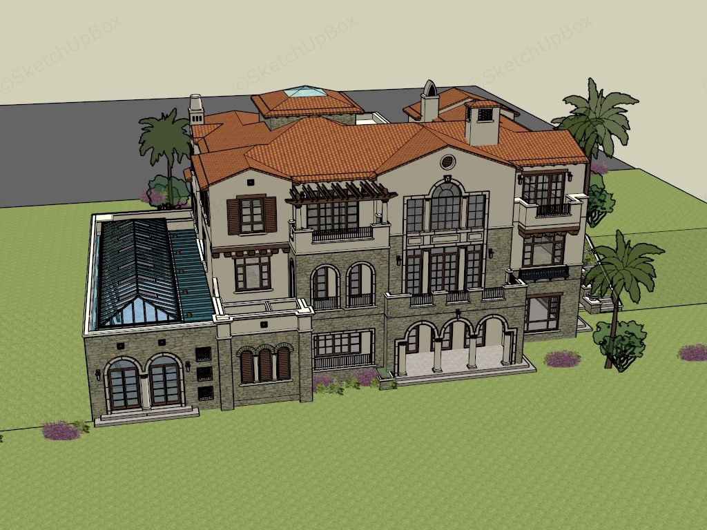 Tuscan Style Mansion sketchup model preview - SketchupBox